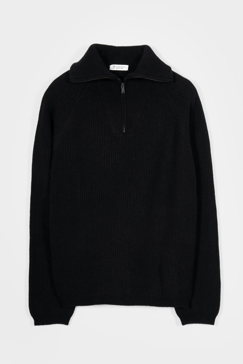 Men Quarter-Zip Turtleneck Sweater Recycled Wool Black - Rifò