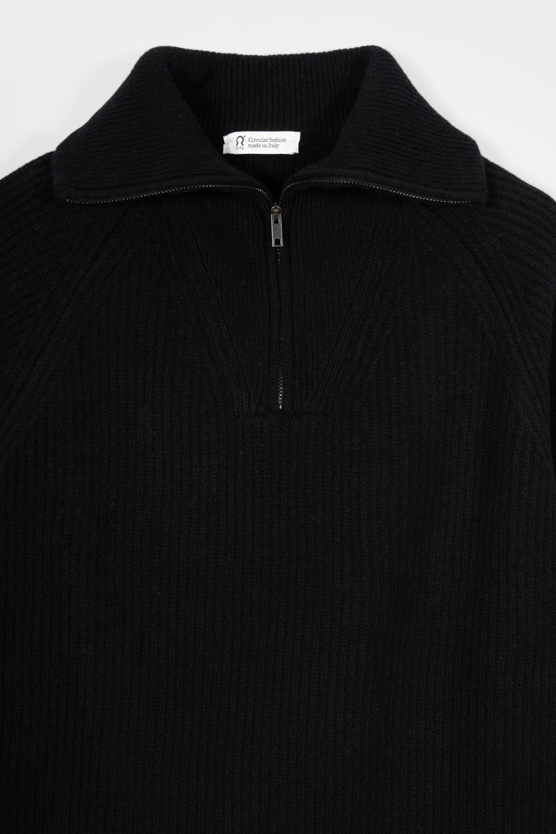 Men Half-zip Turtleneck Sweater Recycled Wool Black - Rifò