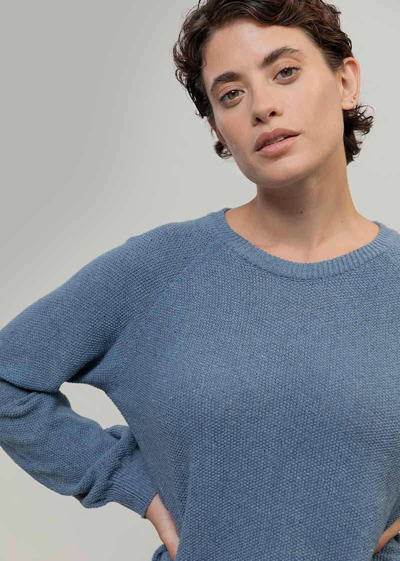 Maglia Donna Denim Rigenerato Alice Blu Atlantico - Rifò Lab Moda circolare made in Italy