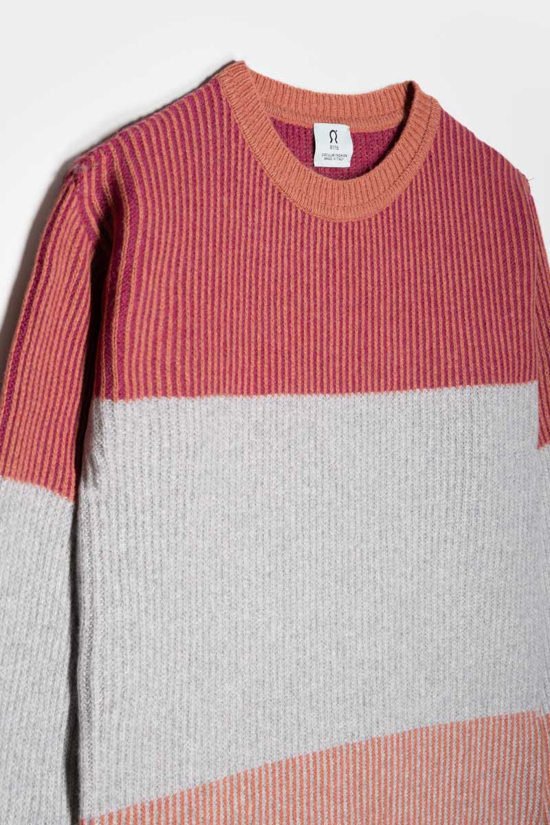 Maglia Unisex Cashmere Rigenerato Zero Waste Trio Arancio Pompelmo