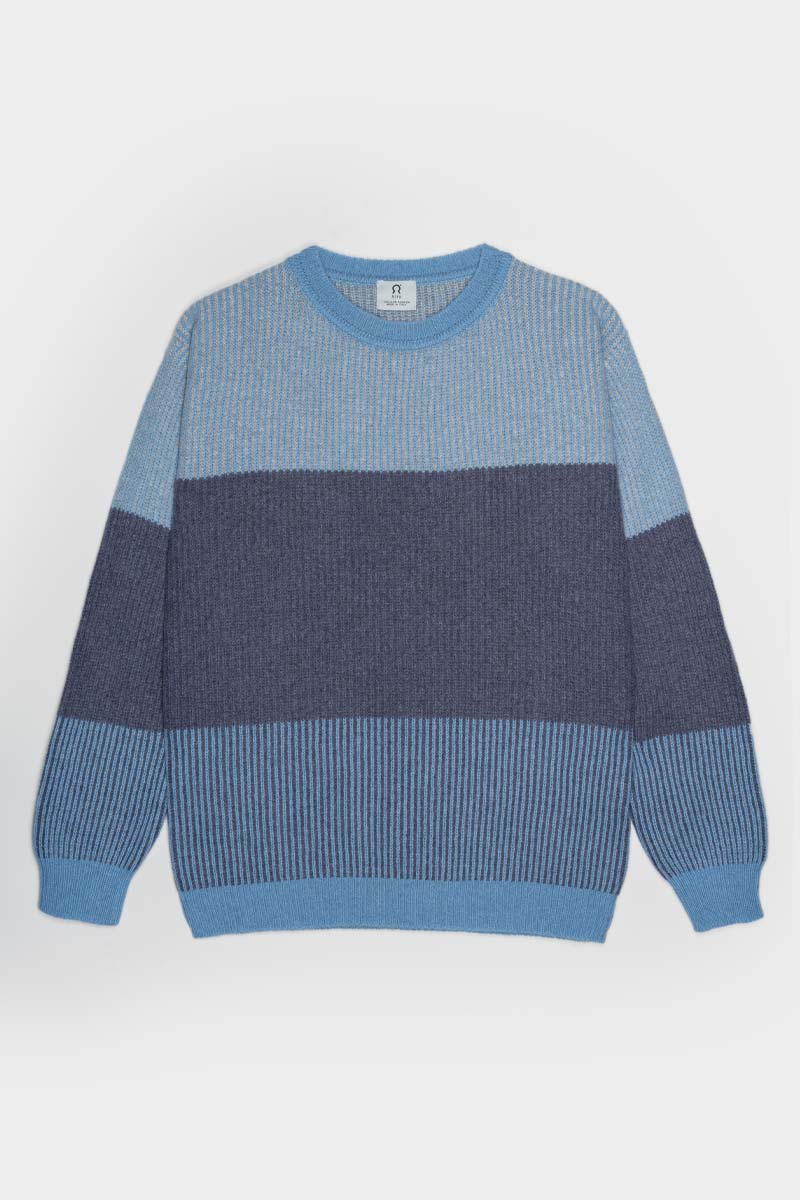 Maglia Unisex Cashmere Rigenerato Zero Waste Trio Azzurro Ortensia