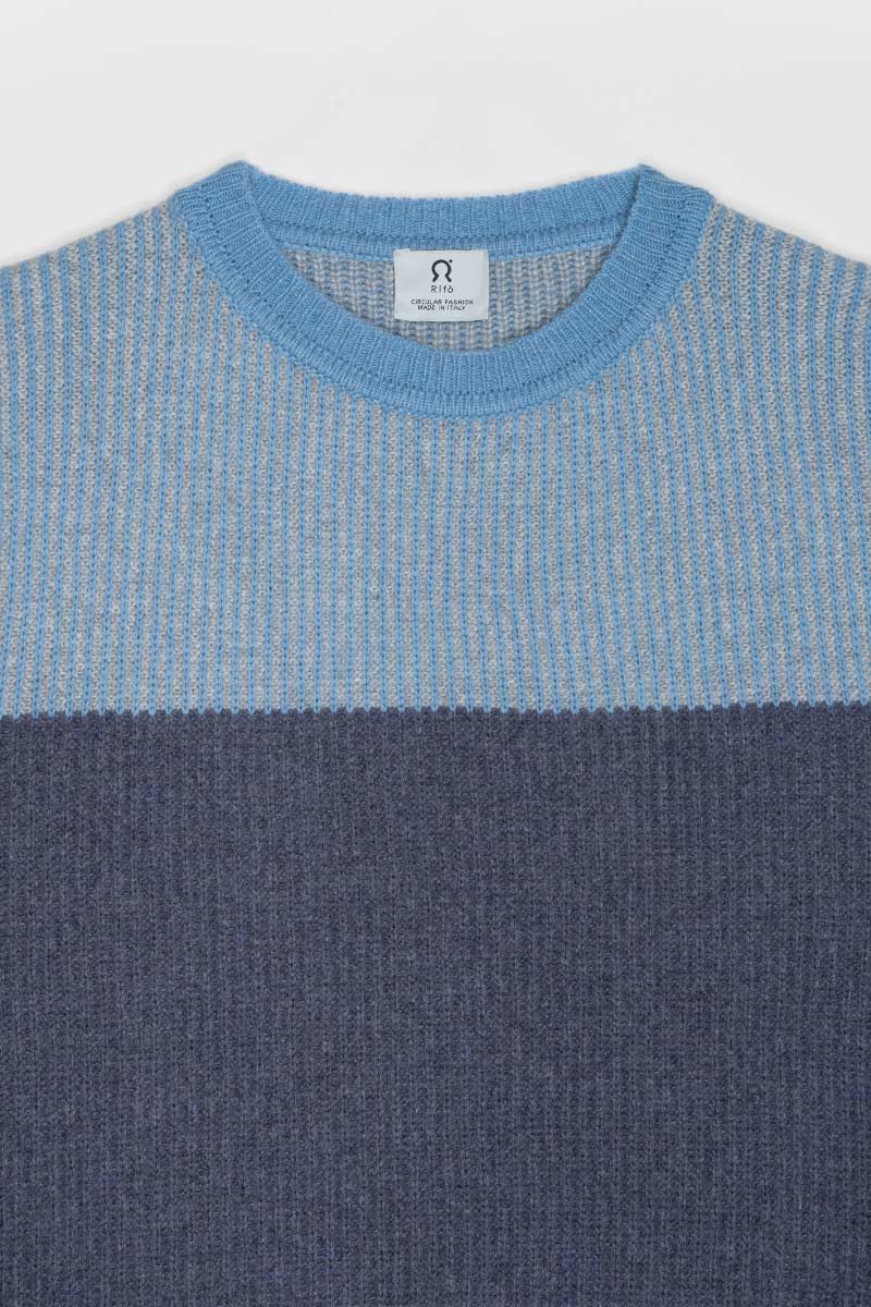 Maglia Unisex Cashmere Rigenerato Zero Waste Trio Azzurro Ortensia
