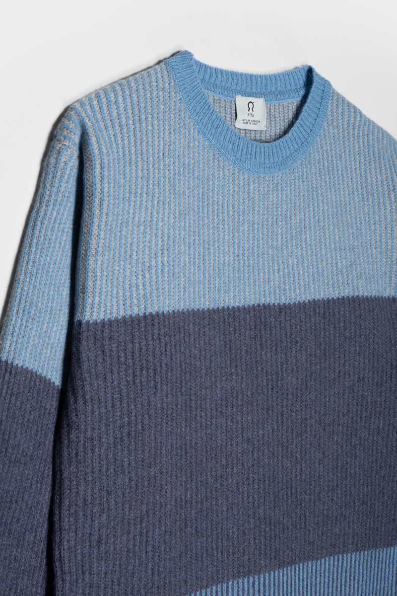 Maglia Unisex Cashmere Rigenerato Zero Waste Trio Azzurro Ortensia