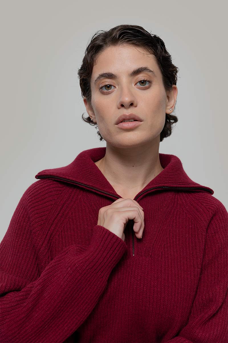 Maglia Zip Donna Lana Rigenerata Annalisa - Rifò Lab Moda circolare made in Italy 