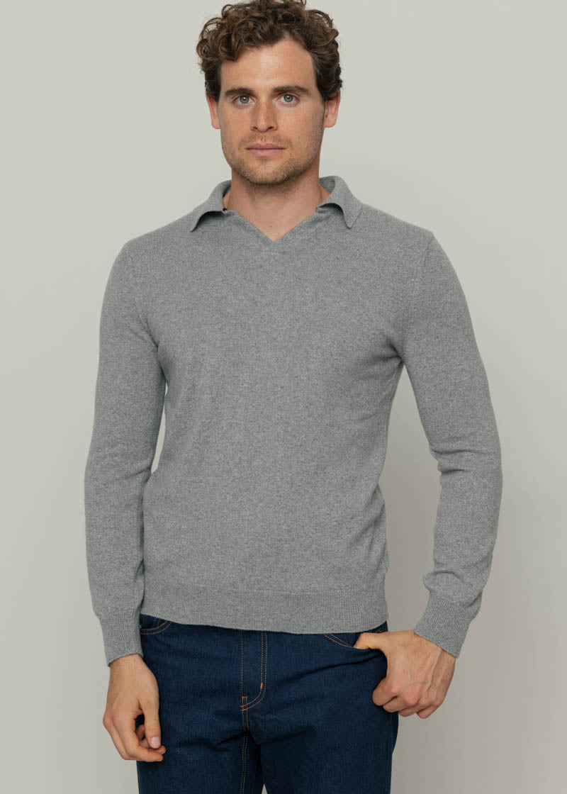 Grigio Cemento | Maglia polo uomo cashmere rigenerato