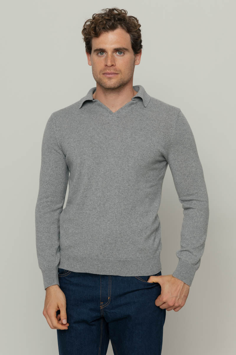 Grigio Cemento | Maglia polo uomo cashmere rigenerato