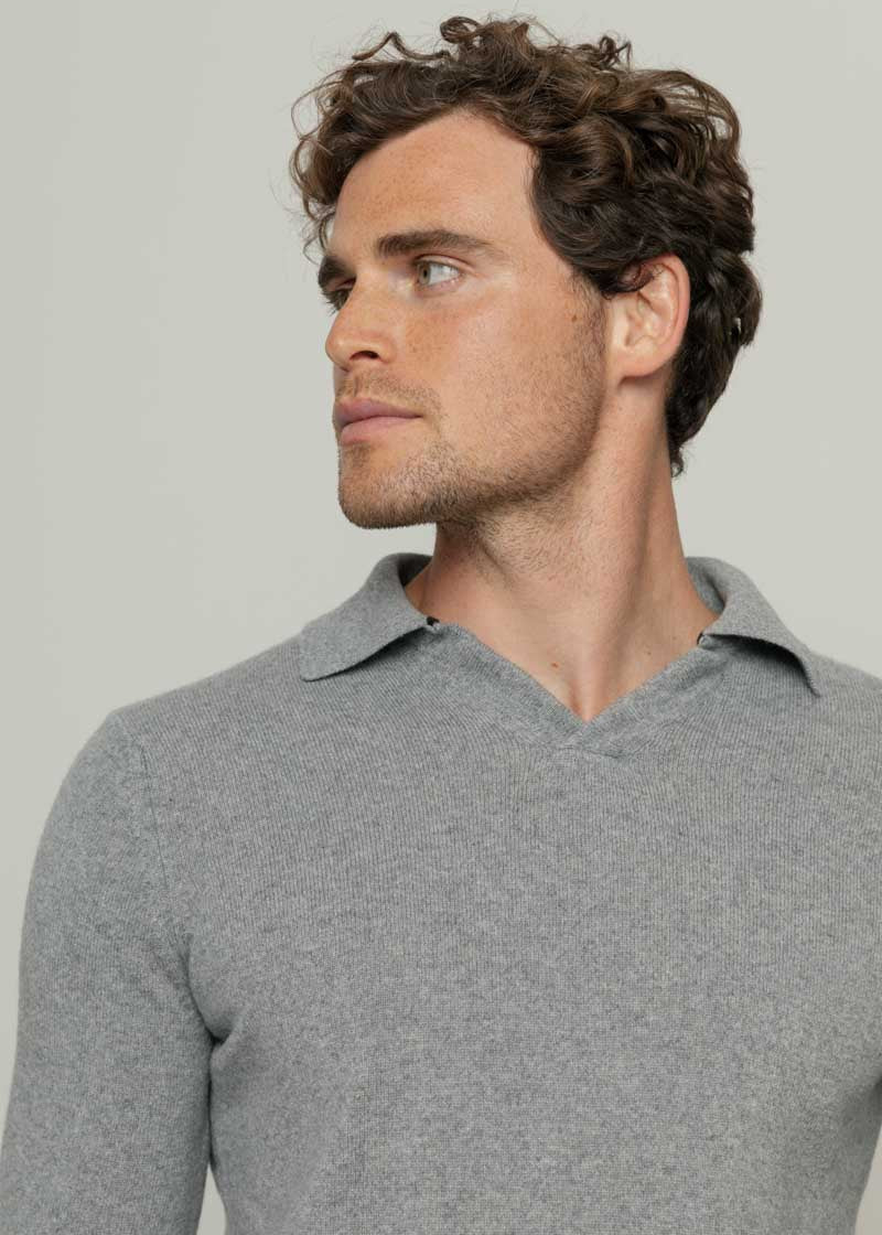 Grigio Cemento | Maglia polo uomo cashmere rigenerato