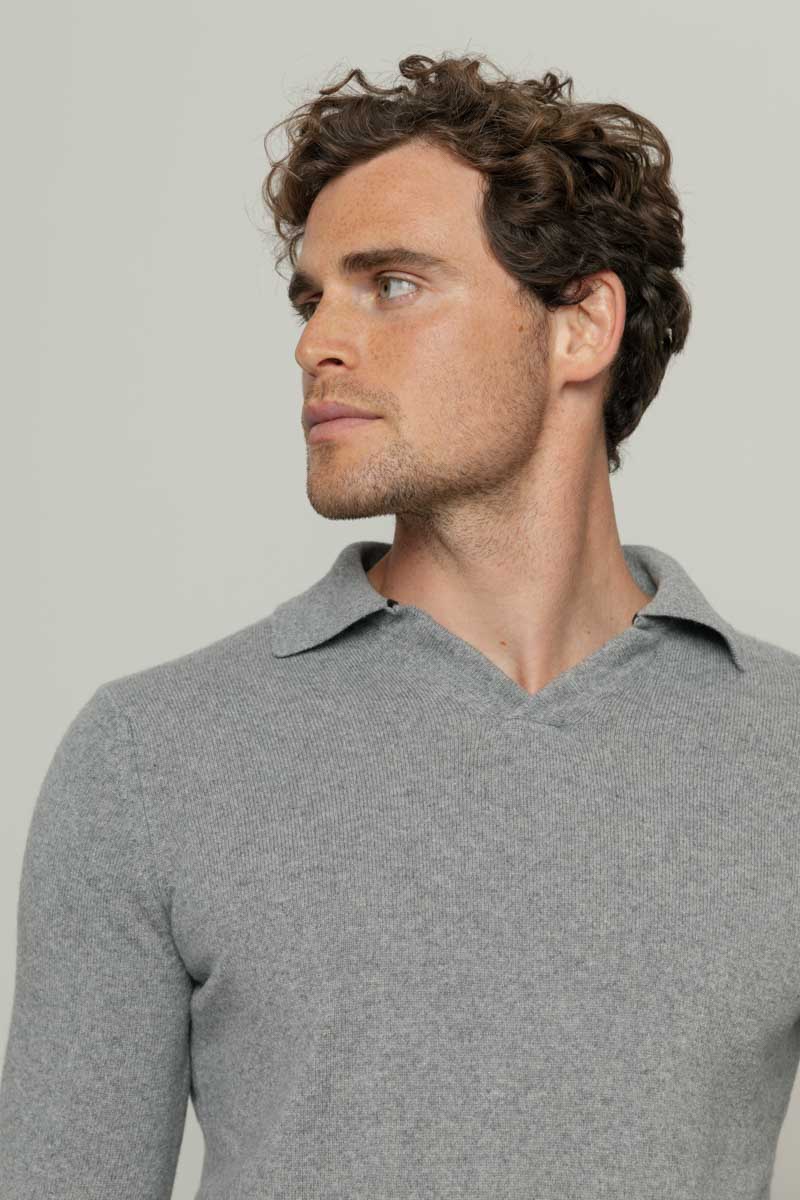 Grigio Cemento | Maglia polo uomo cashmere rigenerato