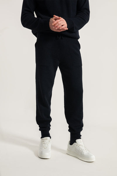 Men Recycled Cashmere Tracksuit Joggers Pants Black Rifò