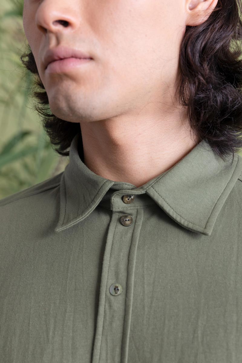 Verde Olivo | Camicia Jersey Cotone Rigenerato