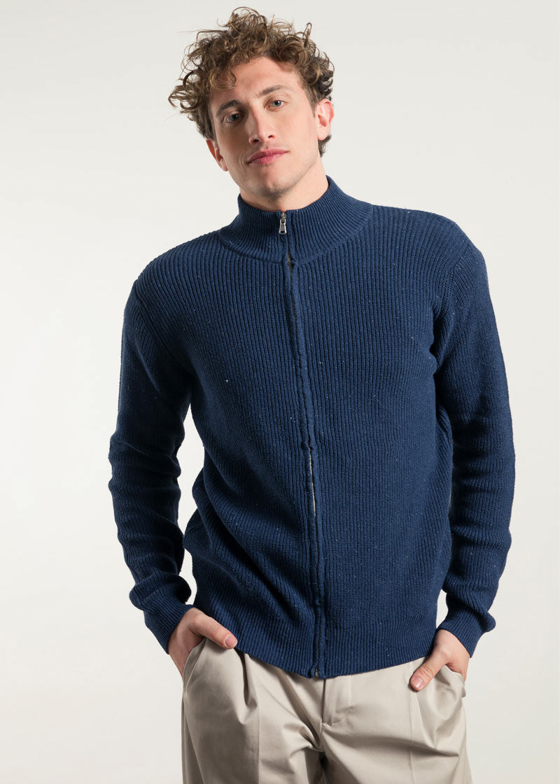 Blu Baltico | Cardigan zip uomo cotone rigenerato