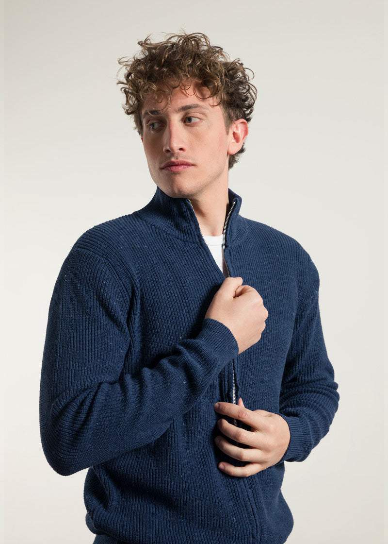 Blu Baltico | Cardigan zip uomo cotone rigenerato