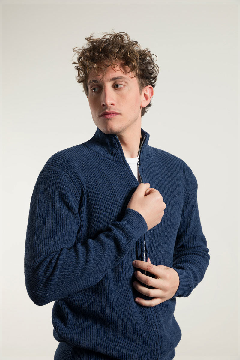 Blu Baltico | Cardigan zip uomo cotone rigenerato