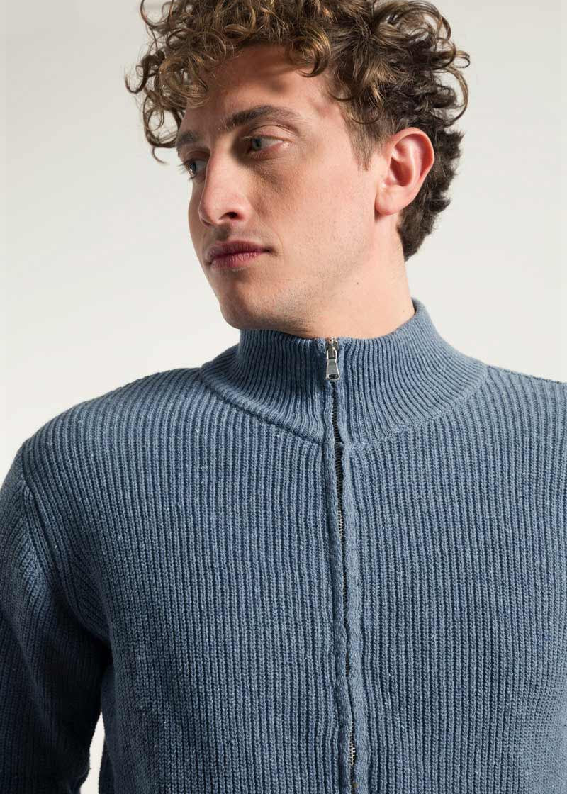 Blu Atlantico | Cardigan zip uomo cotone rigenerato