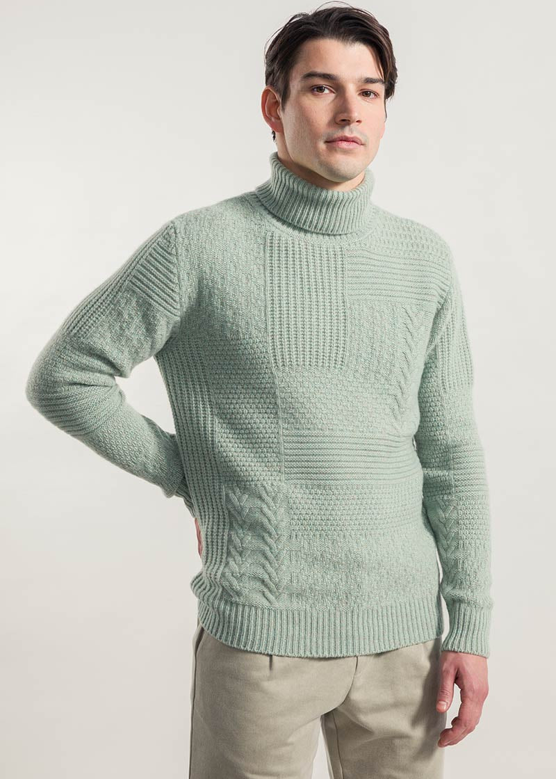 Mouline Verde Licheni | Maglia Uomo Cashmere Rigenerato Bartolomeo