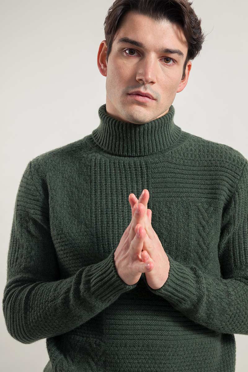 Bartolomeo Green Men's Cashmere Turtleneck Sweater Sustainable