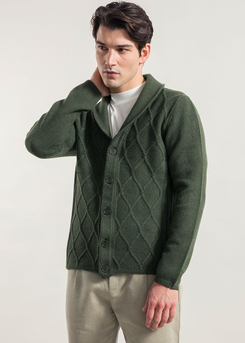 Verde Foresta | Cardigan Uomo Lana Rigenerata Ambrogio