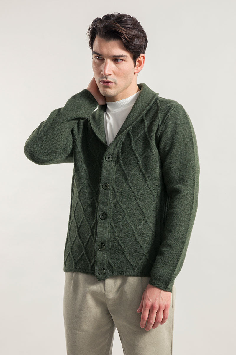 Verde Foresta | Cardigan Uomo Lana Rigenerata Ambrogio