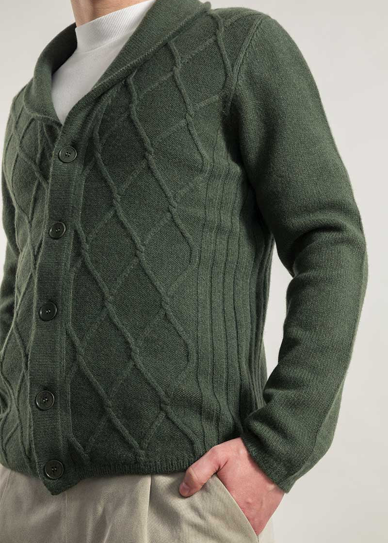 Verde Foresta | Cardigan Uomo Lana Rigenerata Ambrogio