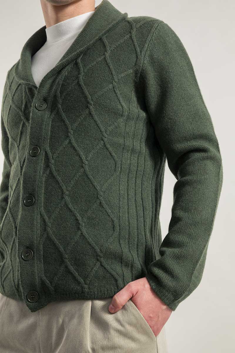 Verde Foresta | Cardigan Uomo Lana Rigenerata Ambrogio