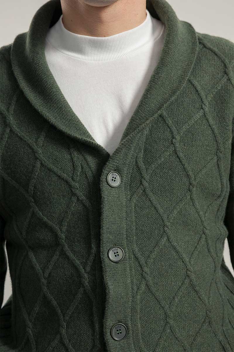 Verde Foresta | Cardigan Uomo Lana Rigenerata Ambrogio