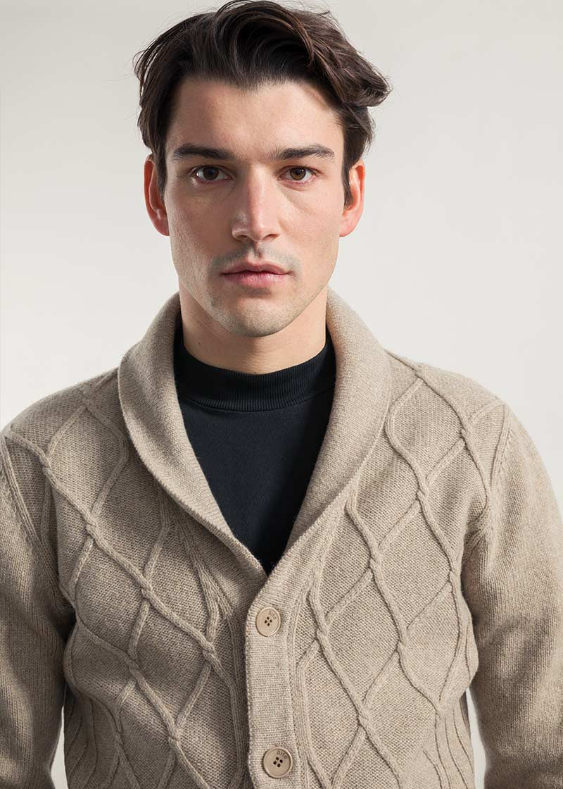 Beige Sabbia | Cardigan Uomo Lana Rigenerata Ambrogio