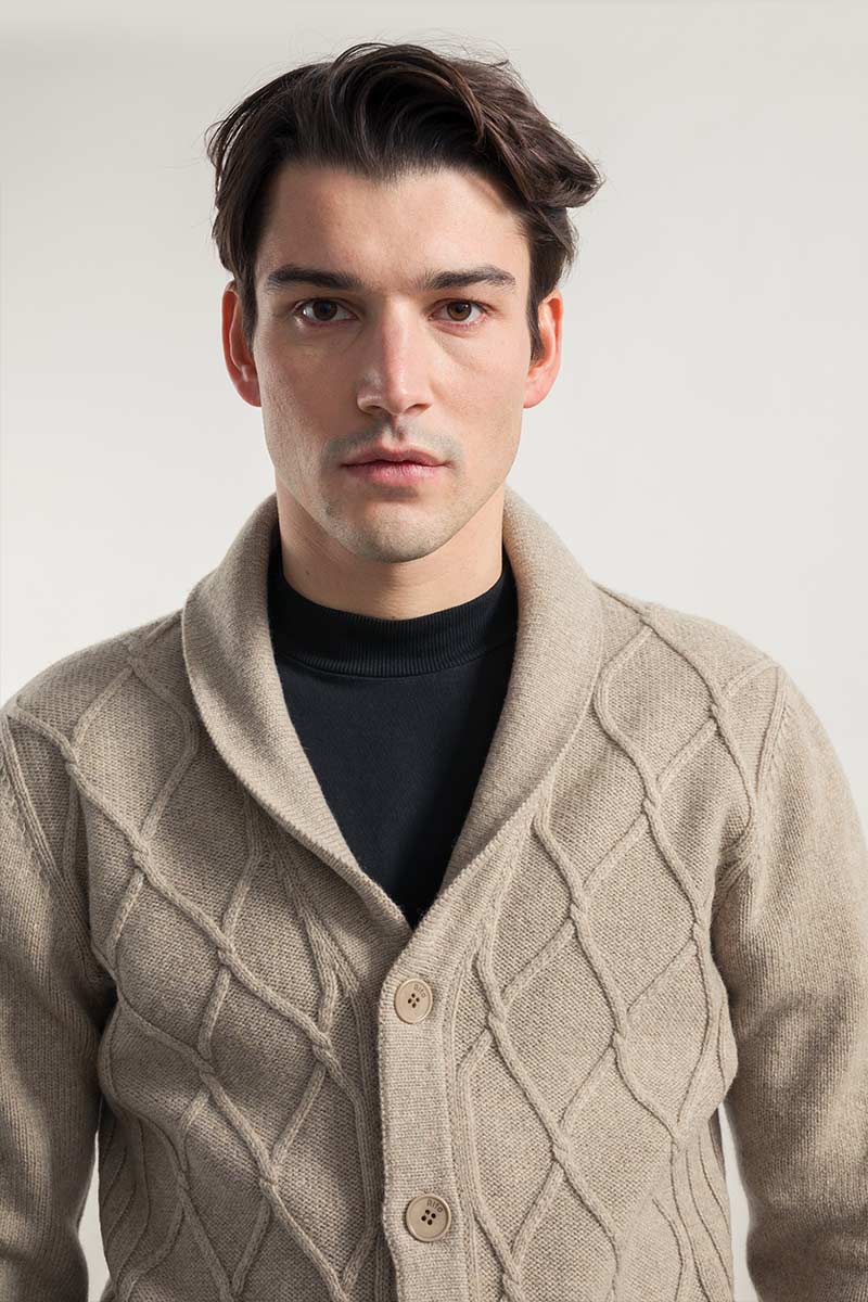 Beige Sabbia | Cardigan Uomo Lana Rigenerata Ambrogio