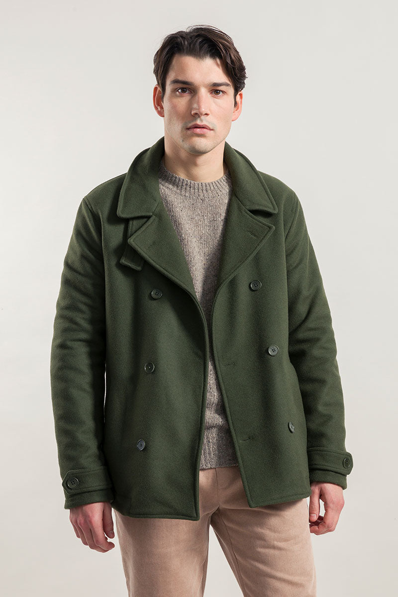 Verde Felce | Cappotto uomo peacot lana rigenerata