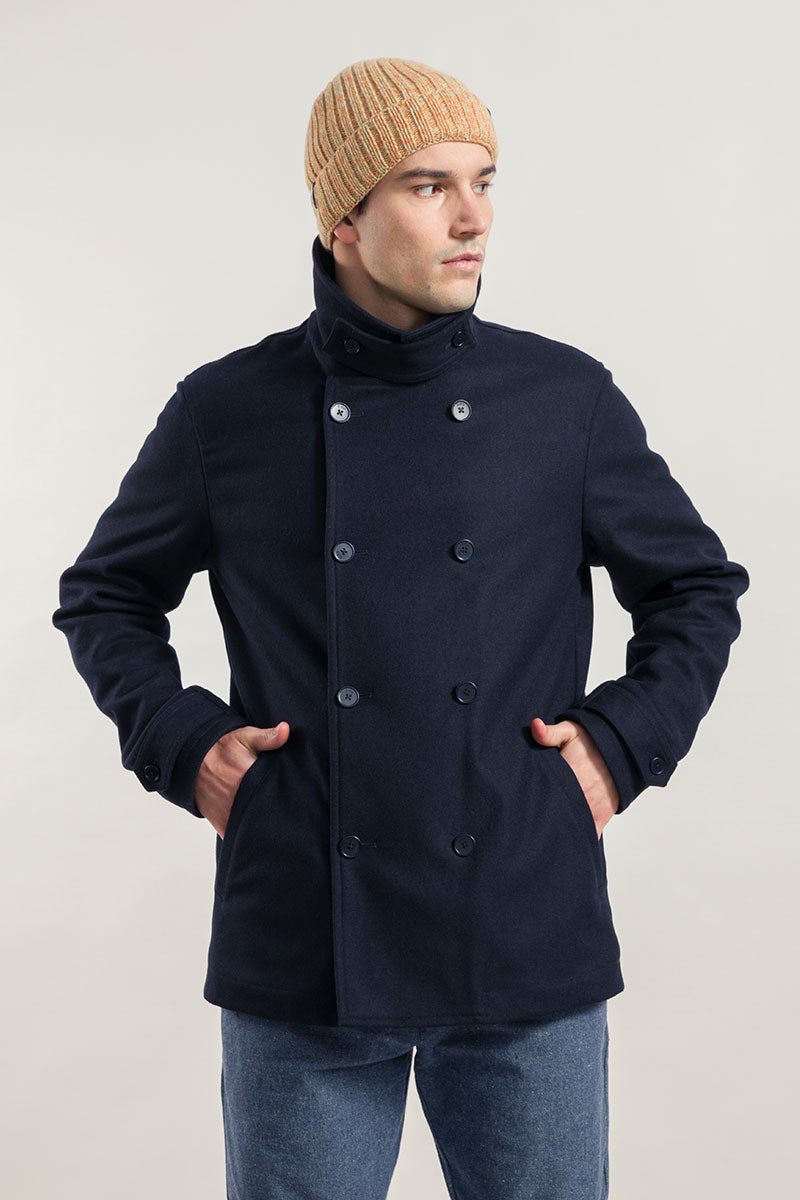 Blu Marina | Cappotto uomo peacot lana rigenerata