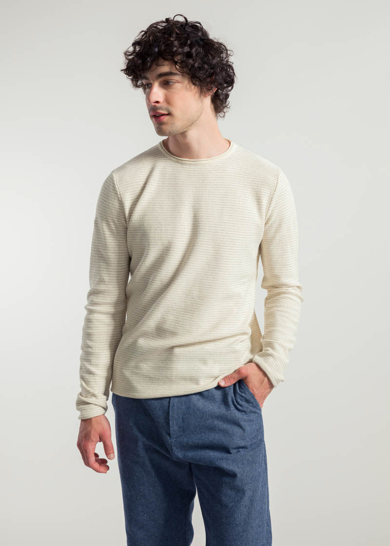 Bianco Burro + Beige Avena | Maglia Uomo Cotone Rigenerato Noa