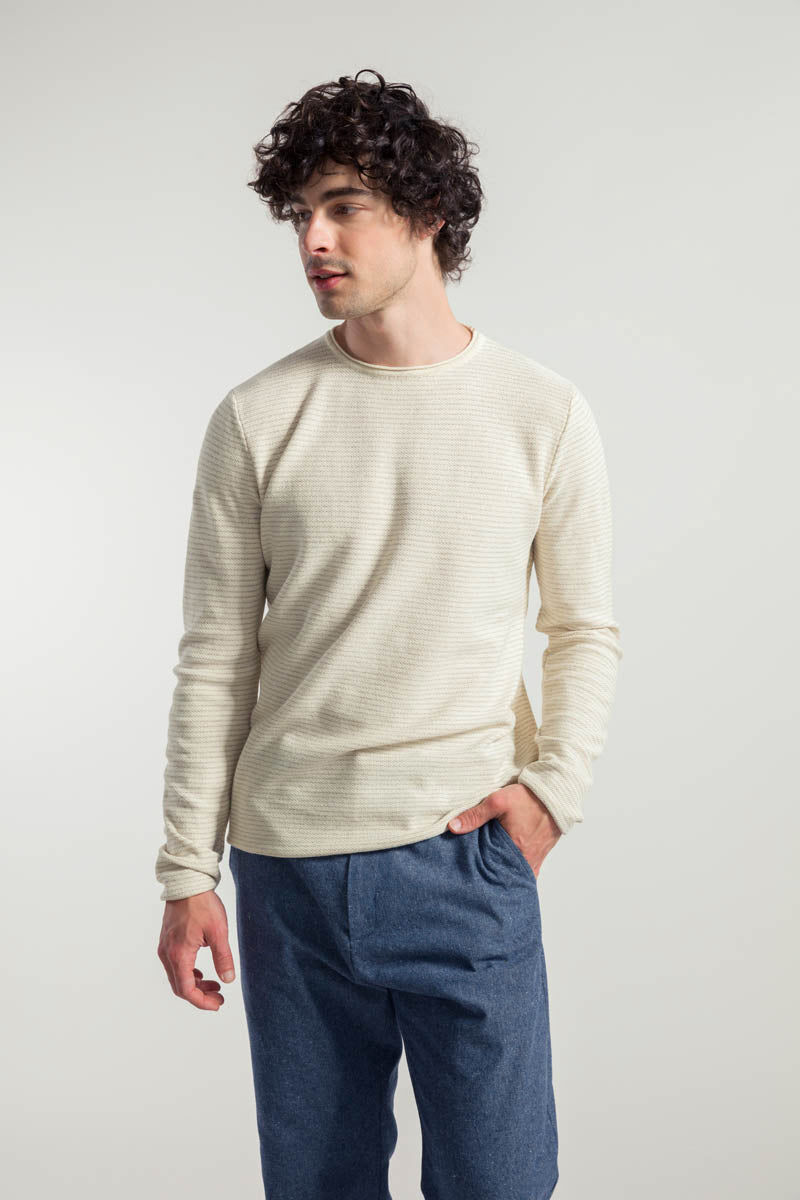 Bianco Burro + Beige Avena | Maglia Uomo Cotone Rigenerato Noa