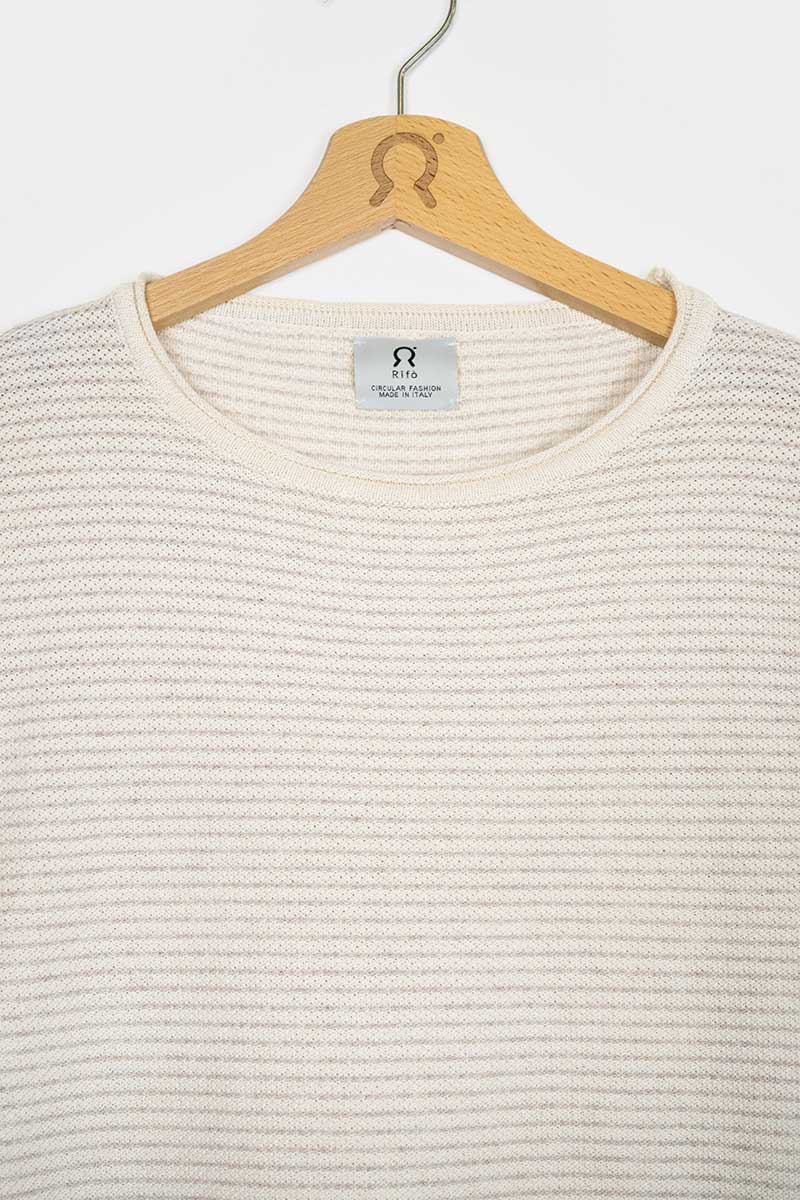 Bianco Burro + Beige Avena | Maglia Uomo Cotone Rigenerato Noa