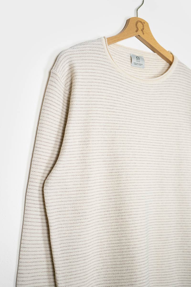 Bianco Burro + Beige Avena | Maglia Uomo Cotone Rigenerato Noa