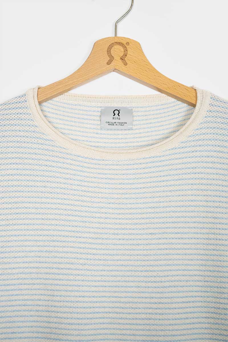 Bianco Burro + Azzurro Boy | Maglia Uomo Cotone Rigenerato Noa