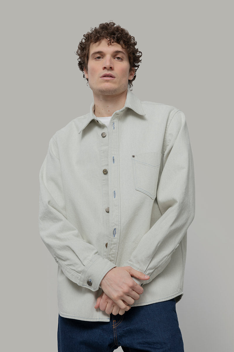 Overshirt Giacca Denim Rigenerato Unisex Remi Bianco Ecrù - Rifò Lab Moda circolare made in Italy