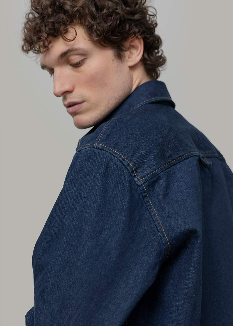 Overshirt Giacca Denim Rigenerato Unisex Remi Blu Indigo - Rifò Lab Moda circolare made in Italy