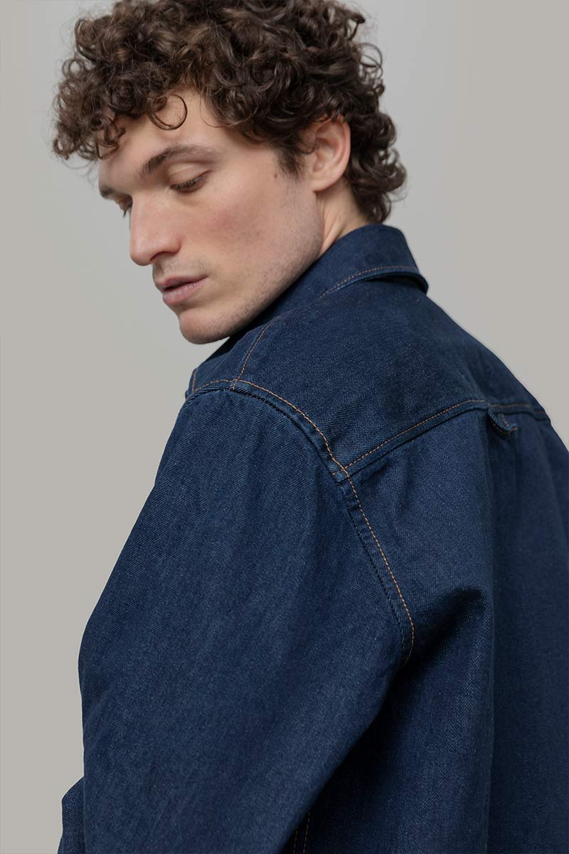 Overshirt Giacca Denim Rigenerato Unisex Remi Blu Indigo - Rifò Lab Moda circolare made in Italy