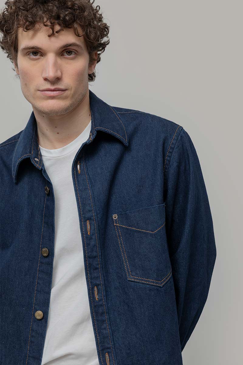 Overshirt Giacca Denim Rigenerato Unisex Remi Blu Indigo - Rifò Lab Moda circolare made in Italy