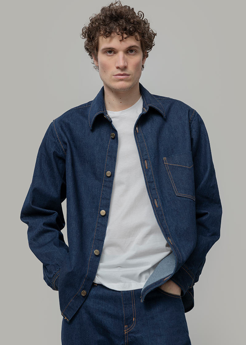 Overshirt Giacca Denim Rigenerato Unisex Remi Blu Indigo - Rifò Lab Moda circolare made in Italy