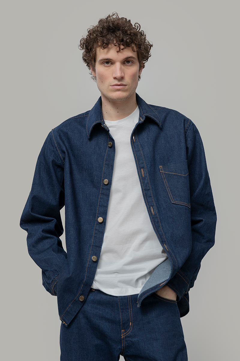 Overshirt Giacca Denim Rigenerato Unisex Remi Blu Indigo - Rifò Lab Moda circolare made in Italy