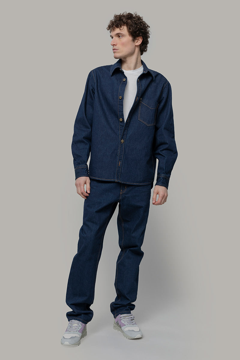 Overshirt Giacca Denim Rigenerato Unisex Remi Blu Indigo - Rifò Lab Moda circolare made in Italy