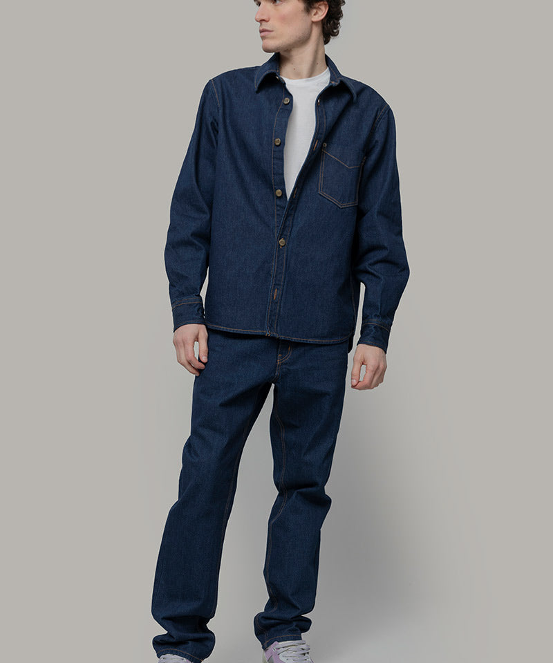 Overshirt Giacca Denim Rigenerato Unisex Remi Blu Indigo - Rifò Lab Moda circolare made in Italy