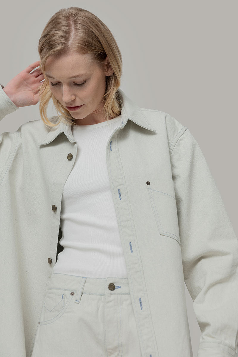 Overshirt Giacca Denim Rigenerato Unisex Remi Bianco Ecrù - Rifò Lab Moda circolare made in Italy