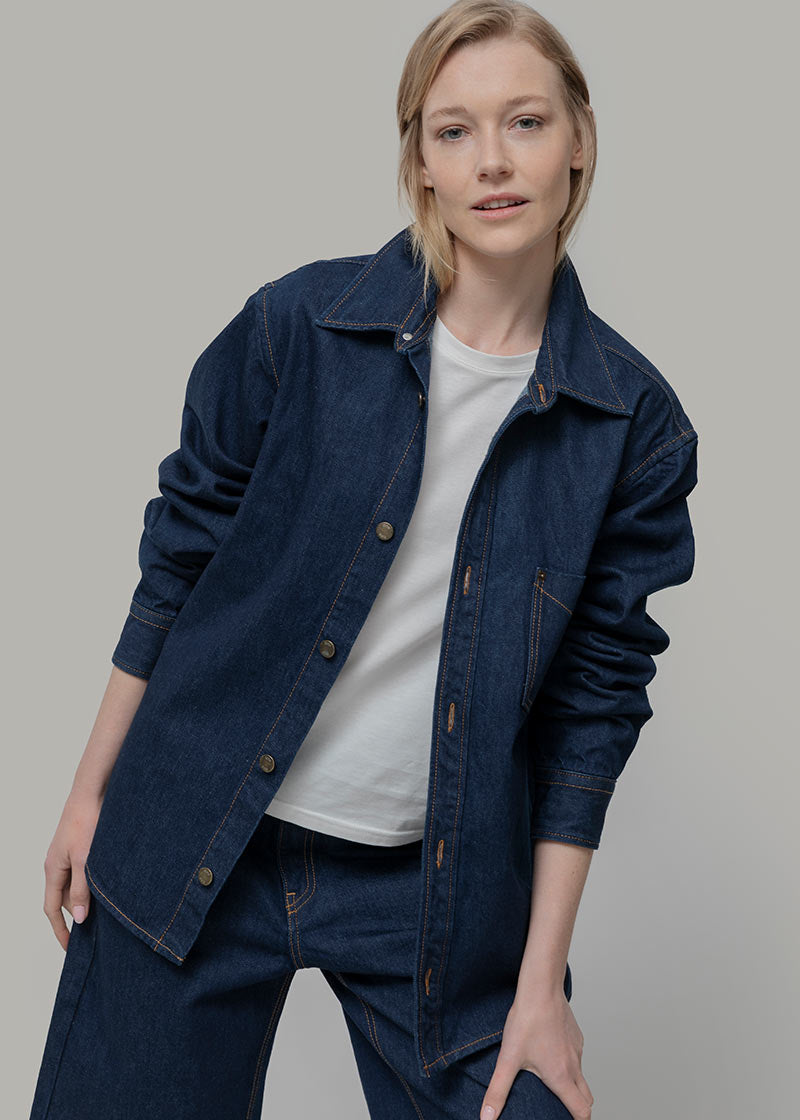 Overshirt Giacca Denim Rigenerato Unisex Remi Blu Indigo - Rifò Lab Moda circolare made in Italy