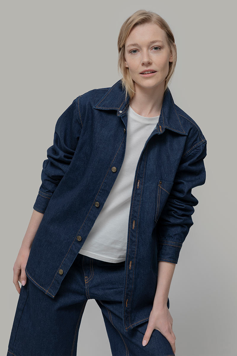 Overshirt Giacca Denim Rigenerato Unisex Remi Blu Indigo - Rifò Lab Moda circolare made in Italy