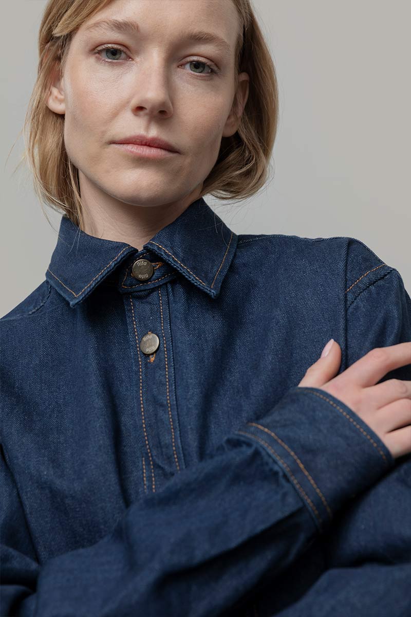 Overshirt Giacca Denim Rigenerato Unisex Remi Blu Indigo - Rifò Lab Moda circolare made in Italy