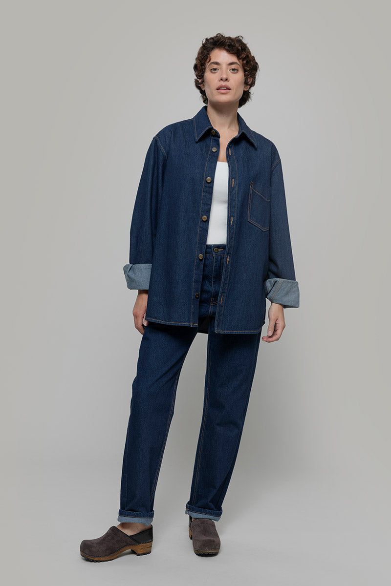 Overshirt Giacca Denim Rigenerato Unisex Remi Blu Indigo - Rifò Lab Moda circolare made in Italy