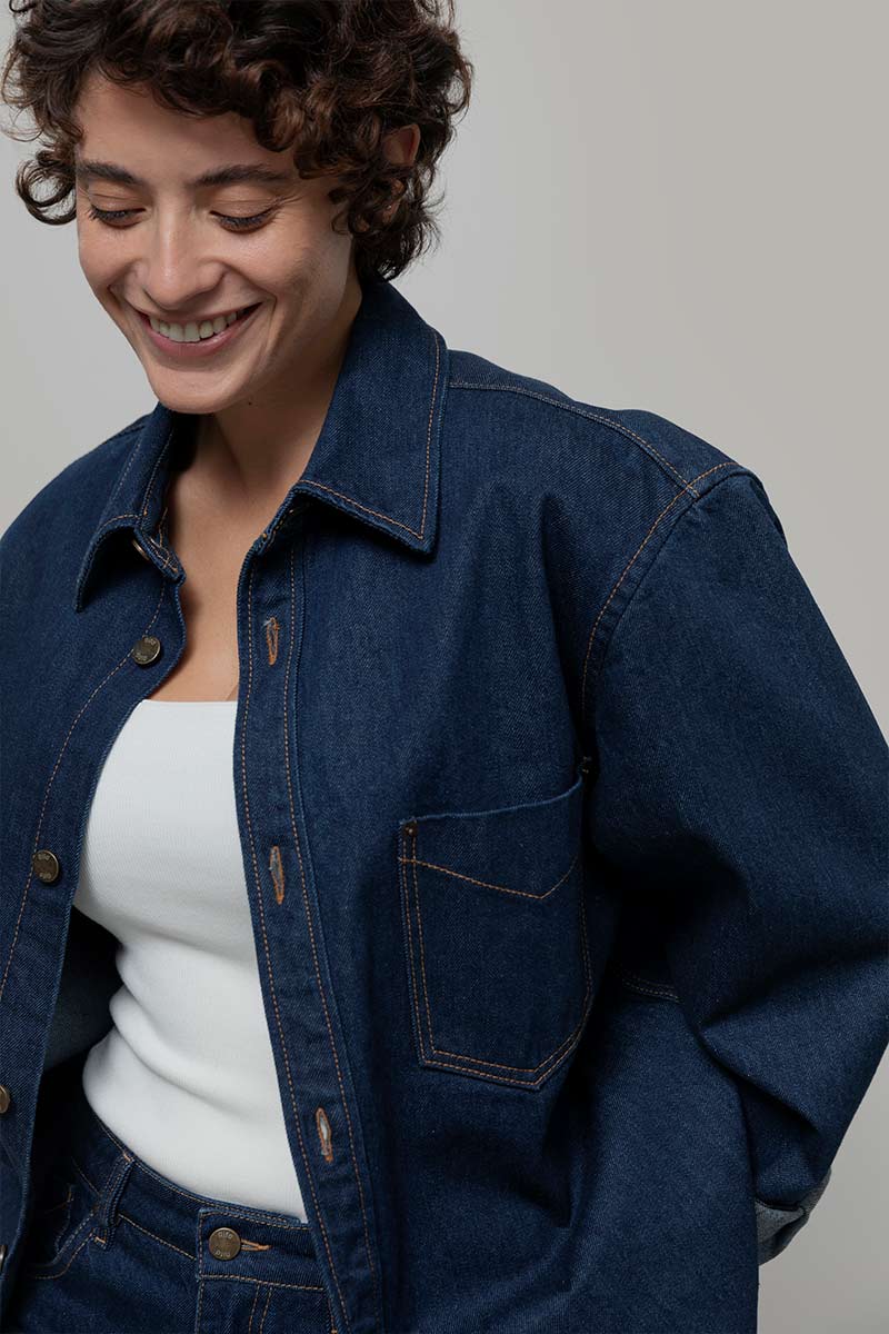 Overshirt Giacca Denim Rigenerato Unisex Remi Blu Indigo - Rifò Lab Moda circolare made in Italy