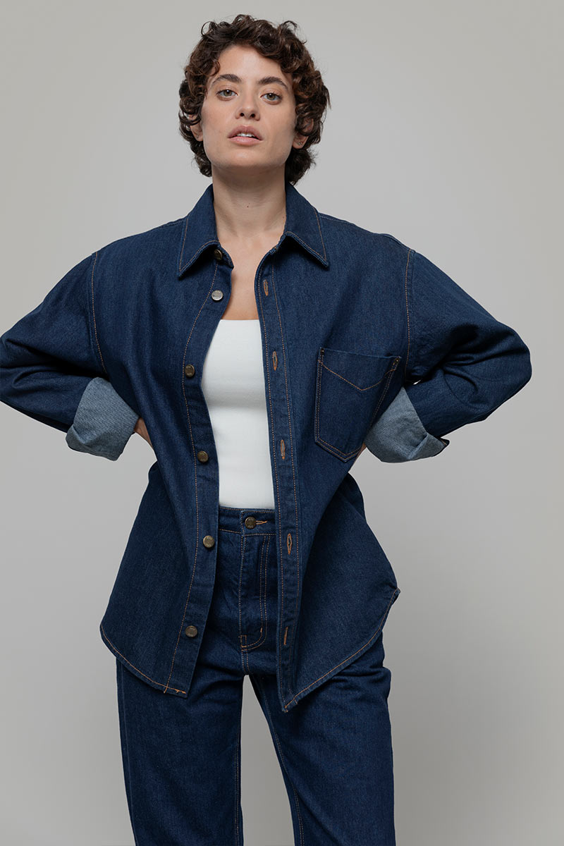 Overshirt Giacca Denim Rigenerato Unisex Remi Blu Indigo - Rifò Lab Moda circolare made in Italy