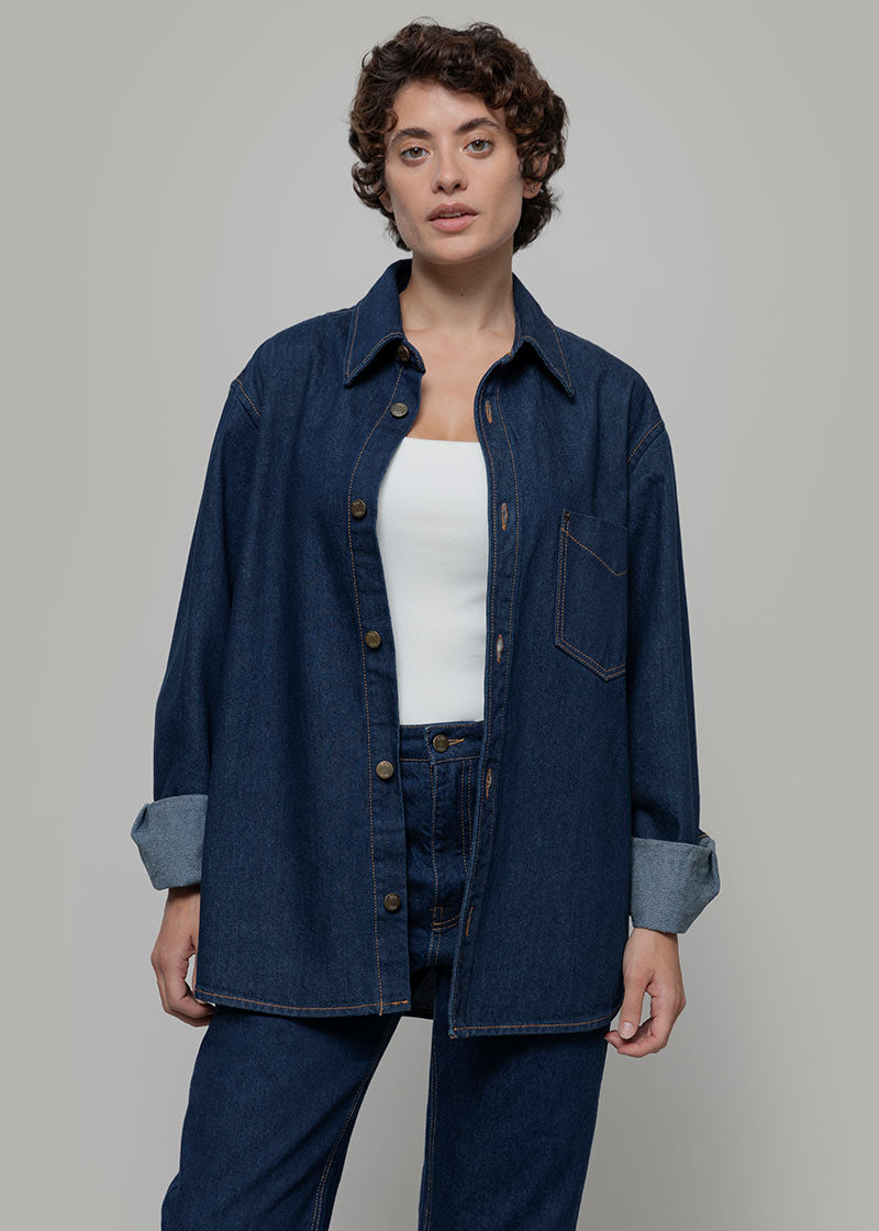 Overshirt Giacca Denim Rigenerato Unisex Remi Blu Indigo - Rifò Lab Moda circolare made in Italy